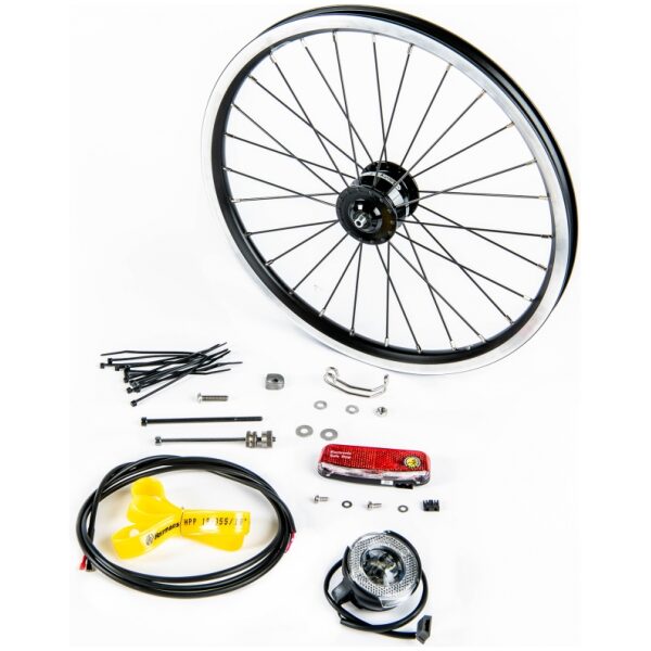 Brompton lichtset incl naafdynamo wiel SV8 met voor en achterlicht en benodigdheden Black